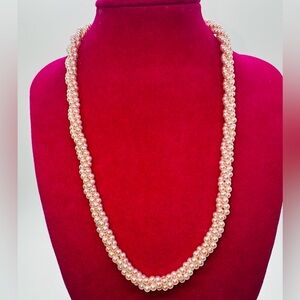 Marvella signed pink faux pearl necklace. Vintage.​